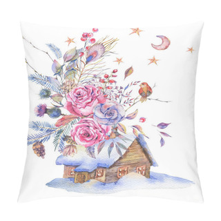 Personality  Watercolor Floral Greeting Card With House And Vintage Roses, Pillow Covers