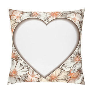 Personality  Heart Frame With Glamorous Roses, Hand-drawing. Vector Illustrat Pillow Covers