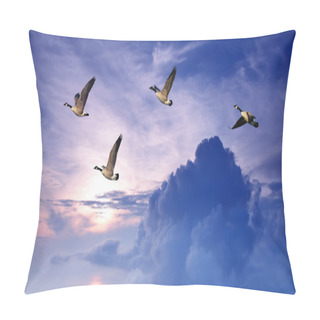 Personality  Birds Flying Over Purple Sky Panoramic View Pillow Covers