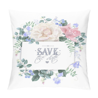 Personality  Vector Vintage Floral Wedding Card With Roses Pillow Covers