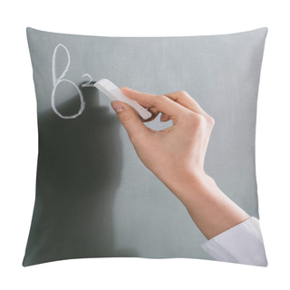 Personality  Cropped View Of Teacher With Chalk Writing Mathematic Formula On Chalkboard  Pillow Covers