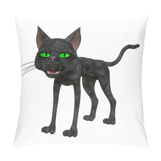 Personality  3D Cartoon Style Black Cat With Green Eyes. Ideal A Wide Range Of Design Uses But Particularly Suited To Cozy Witch Mystery Book Cover Art And Design. One Of A Series. Isolated On A White Background. Pillow Covers