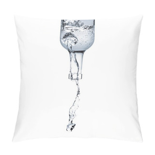 Personality  Motion Shot Of Water Pouring From Glass Bottle Isolated On White Pillow Covers