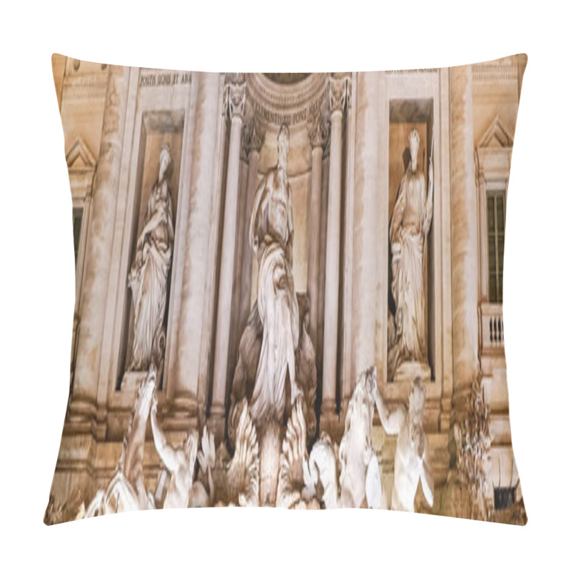 Personality  Panoramic Concept Of Trevi Fountain With Ancient Sculptures In Rome  Pillow Covers