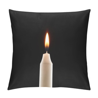 Personality  Burning White Candle Glowing Isolated On Black Pillow Covers