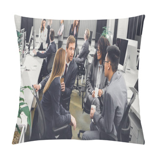 Personality  Professional Young Multiethnic Business Team Discussing Work In Office  Pillow Covers
