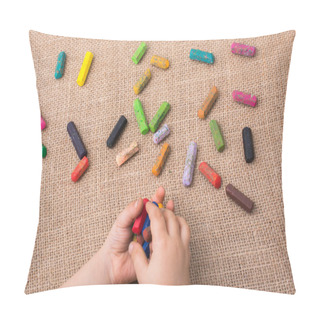 Personality  Used Color Crayons And Toddlers Hands Holding One Pillow Covers
