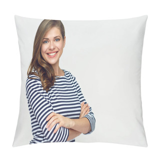 Personality  Smiling Confident Woman Standing With Crossed Arms. Pillow Covers