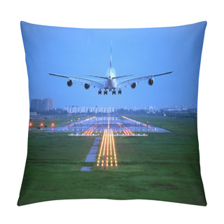 Personality  Passenger Plane Fly Up Over Take-off Runway From Airport Pillow Covers