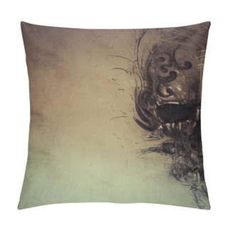 Personality  Tattoo Skull Over Vintage Paper Pillow Covers