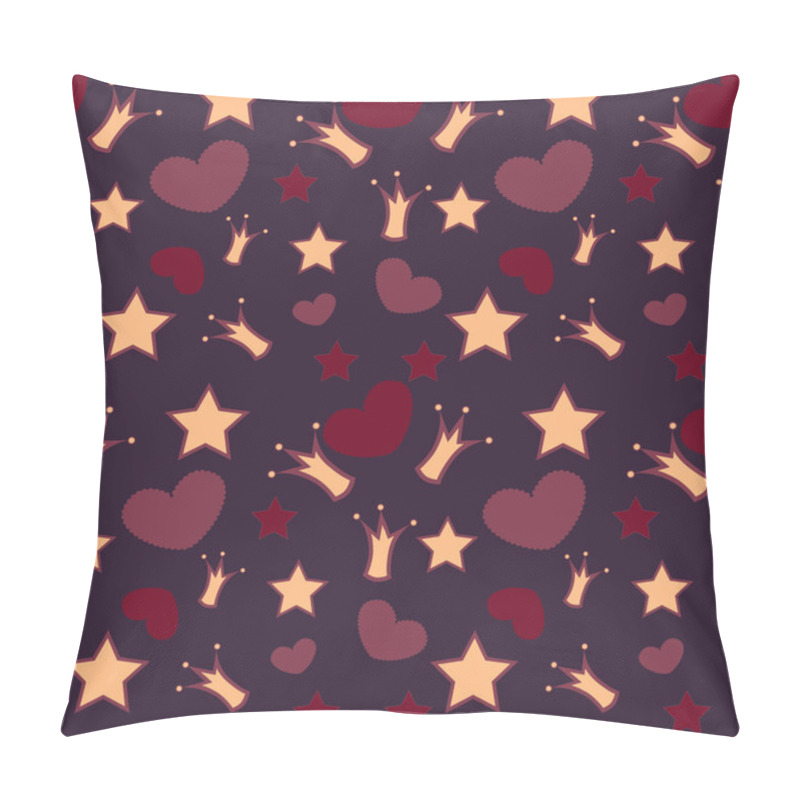 Personality  Seamless Vector Background With Crowns, Stars And Hearts Pillow Covers