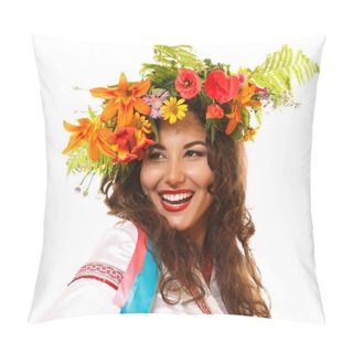 Personality  Ukrainian Woman In Garland Of Flowers Pillow Covers