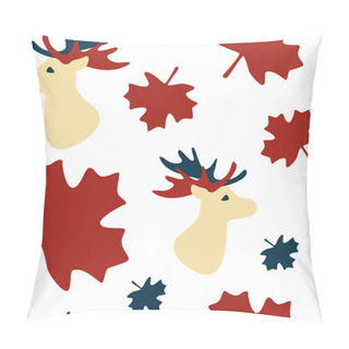 Personality  Abstract Moose Head On White Backdrop. Maple Leaf Seamless Pattern For Wallpaper, Wrap Paper, Sleeper, Bath Tile, Apparel Or Bed Linen. Phone Case Or Cloth Print. Flat Style Stock Vector Illustration Pillow Covers