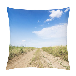 Personality  Landscape Of Road With Tractor Track In Green Field Pillow Covers