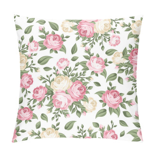 Personality  Seamless Pattern With Pink And White Roses. Vector Illustration. Pillow Covers