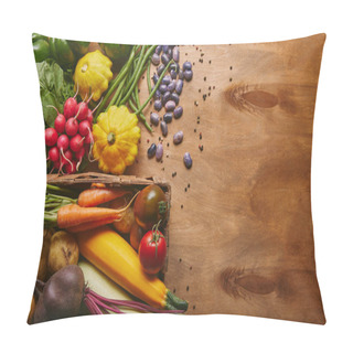 Personality  Organic Raw Vegetables In Basket On Wooden Table Pillow Covers