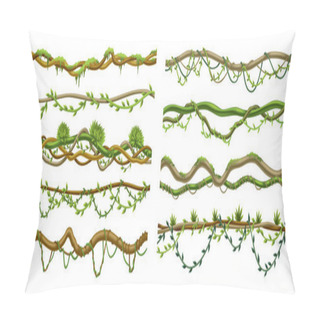 Personality  Lianas Stems Border Set. Rainforest Green Vines Or Twisted Plant Hanging On Branch. Cartoon Jungle Creeper Branches, Leaves And Moss On Tree. Vector Isolated Game Scenery Elements. Pillow Covers