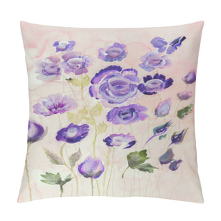Personality  Lilac Roses On A Pink Background. The Dabbing Technique Near The Edges Gives A Soft Focus Effect Due To The Altered Surface Roughness Of The Paper. Pillow Covers
