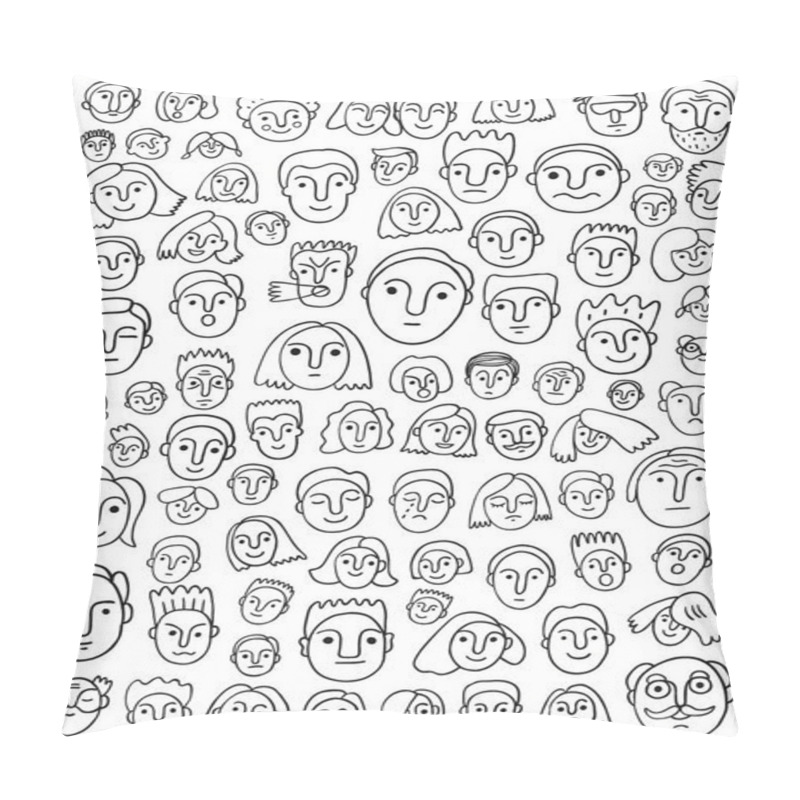 Personality  faces of people - hand drawn doodle set pillow covers