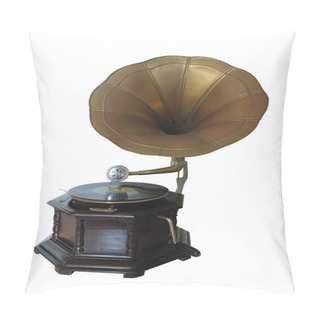 Personality  Vintage Old Gramophone Record Player Isolated Over White Background Pillow Covers