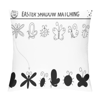 Personality  Easter Black And White Shadow Matching Activity For Children. Outline Spring Puzzle With Cute Insects. Holiday Celebration Educational Game For Kids. Find The Correct Silhouette Printable Worksheet. Pillow Covers