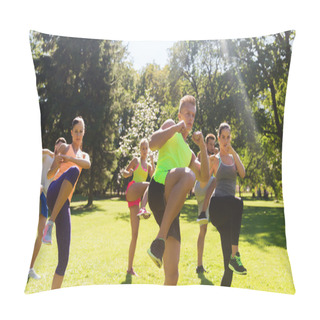 Personality  Group Of Friends Or Sportsmen Exercising Outdoors Pillow Covers