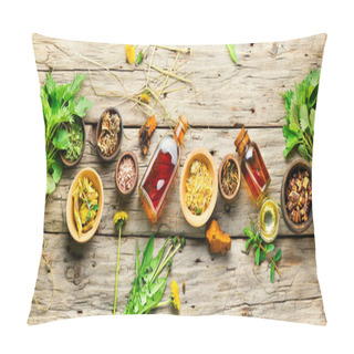 Personality  Fresh And Dry Healing Herbs And Medicinal Plants.Herbal Medicine,homeopathy Pillow Covers