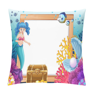 Personality  Mermaid And Sea Animal Theme With Blank Banner Cartoon Style On Under Sea Background Illustration Pillow Covers