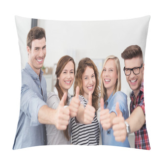 Personality  Five Happy Office Workers Showing Thumbs Up Pillow Covers