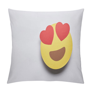 Personality  Elevated View Of In Love Emoticon On Grey Background  Pillow Covers