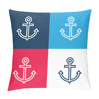 Personality  Anchor Blue And Red Four Color Minimal Icon Set Pillow Covers
