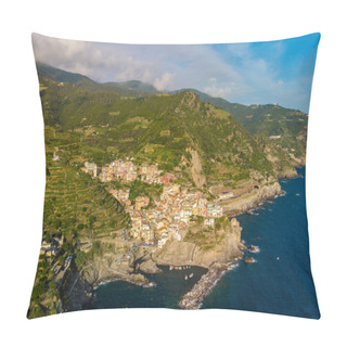 Personality  Manarola - Village Of Cinque Terre National Park At Coast Of Italy. Province Of La Spezia, Liguria, In The North Of Italy - Aerial View - Travel Destination And Attractions In Europe. Pillow Covers