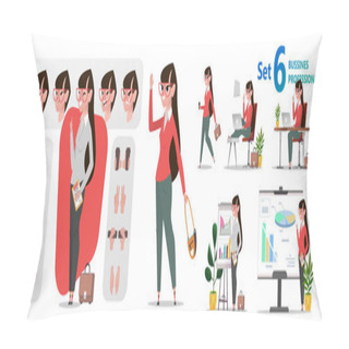 Personality  Stylized Characters Set For Animation. Woman Office Professions. Set Isolated Parts Body For Using Poses And Constructing Character Design. Pretty Girl In Business Clothes Solves Business Problems Pillow Covers