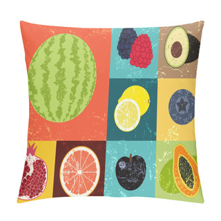 Personality  Pop Art Grunge Style Fruit Poster. Collection Of Retro Fruits. Vintage Vector Set Of Fruits. Pillow Covers