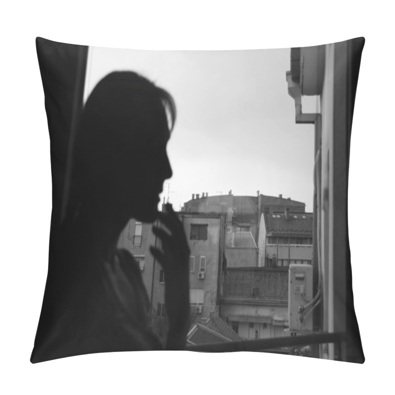 Personality  Female Silhouette By Window Pillow Covers