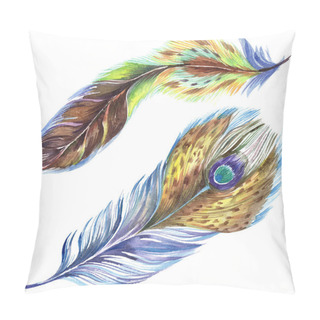 Personality  Colorful Watercolor Feathers Isolated On White Illustration Elements. Pillow Covers