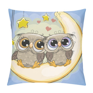 Personality  Two Cute Owls Is Sitting On The Moon Pillow Covers