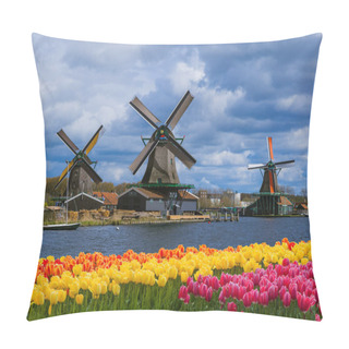 Personality  Windmills And Flowers In Netherlands Pillow Covers