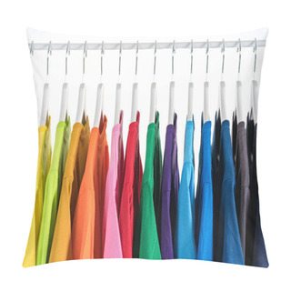 Personality  Close Up Of T-shirts, Clothes On Hangers On White Background Pillow Covers