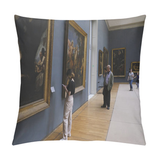 Personality  Visitors Take A Tour At The Royal Museums Of Fine Arts Of Belgium In Brussels On June 1st, 2019. Pillow Covers