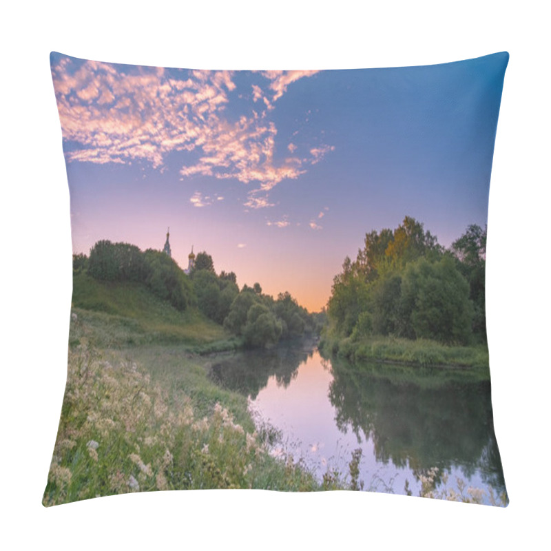Personality  Church On The River At Sunrise Pillow Covers