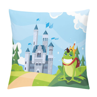 Personality  Frog Prince With Castle Fairytale In Mountainous Landscape Pillow Covers