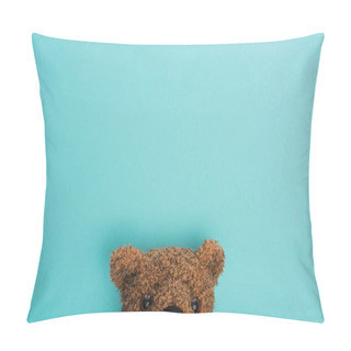 Personality  Top View Of Teddy Bear On Blue  Pillow Covers