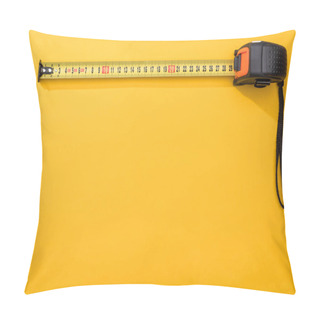 Personality  Top View Of Industrial Measuring Tape On Yellow Background With Copy Space Pillow Covers