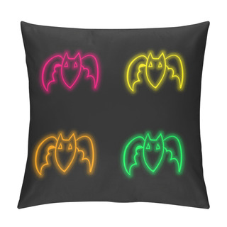 Personality  Bat Outline Four Color Glowing Neon Vector Icon Pillow Covers