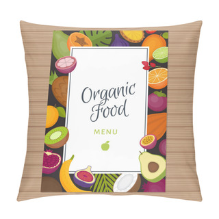 Personality  Tropical Fruits Menu Background. Healthy Food. Organic Food. Flat Style, Vector Illustration. Pillow Covers