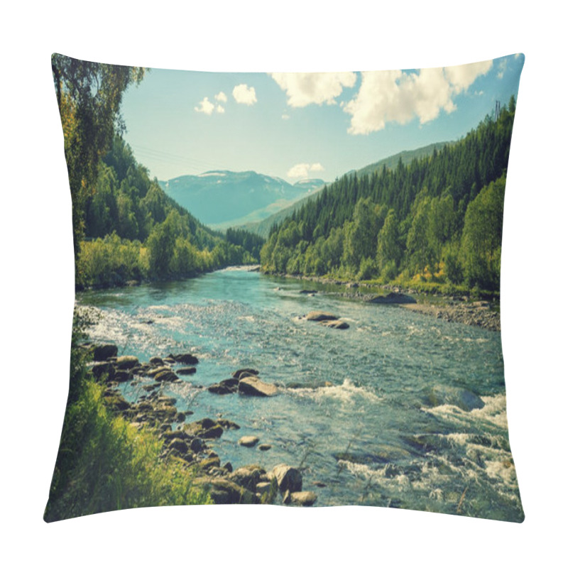 Personality  Mountain River In Autumn. Norway Pillow Covers