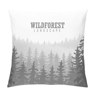 Personality  Wild Coniferous Forest Background. Pine Tree, Landscape Nature, Wood Natural Panorama. Pillow Covers