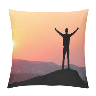 Personality  Man On Top Of Mountain. Conceptual Design. Pillow Covers