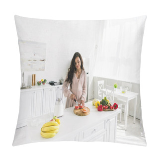 Personality  Attractive Mother Cutting Grapefruit On Chopping Board  Pillow Covers